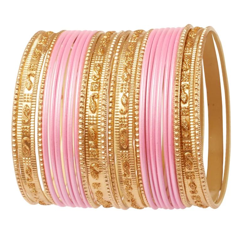 Sunsoul by Touchstone Indian Bollywood "Colorful 2 Dozen Bangle Collection" Golden Glitters Textu... | Walmart (US)