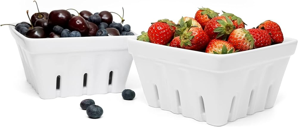 Woouch Ceramic Berry Basket, Square Fruit Bowl With Holes, 5.7" Colander For Kitchen, Cute Small ... | Amazon (US)