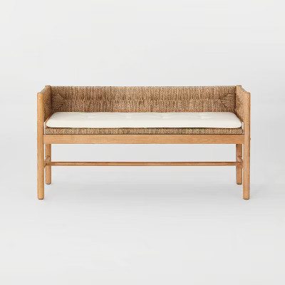 Elden Wood Bench with Woven Back and Loose Cushion Seat - Threshold™ designed with Studio McGee | Target