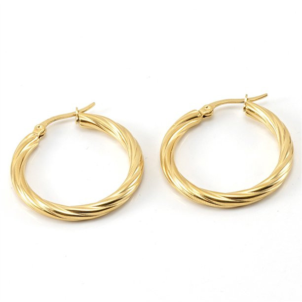AUNOOL Gold Hoop Earrings for Women 14K Gold Plated Hoops Hypoallergenic Twist Earrings Jewelry -... | Walmart (US)