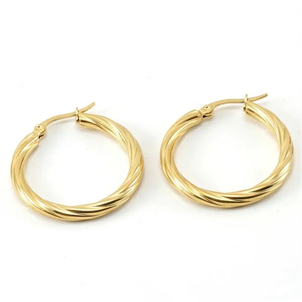 AUNOOL Gold Hoop Earrings for Women 14K Gold Plated Hoops Hypoallergenic Twist Earrings Jewelry -... | Walmart (US)