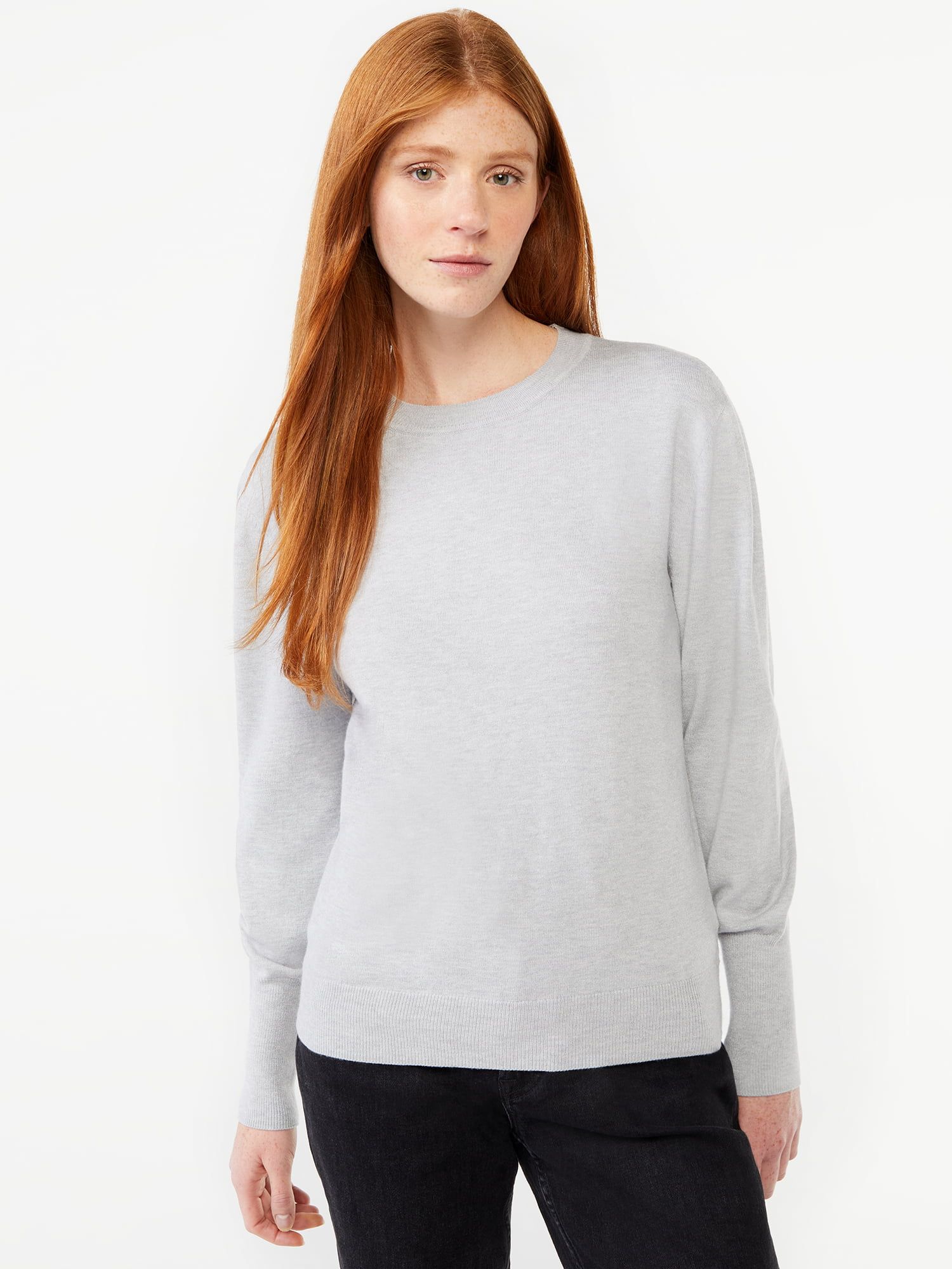 Free Assembly Women's Long Sleeve Boxy Crew Sweater | Walmart (US)