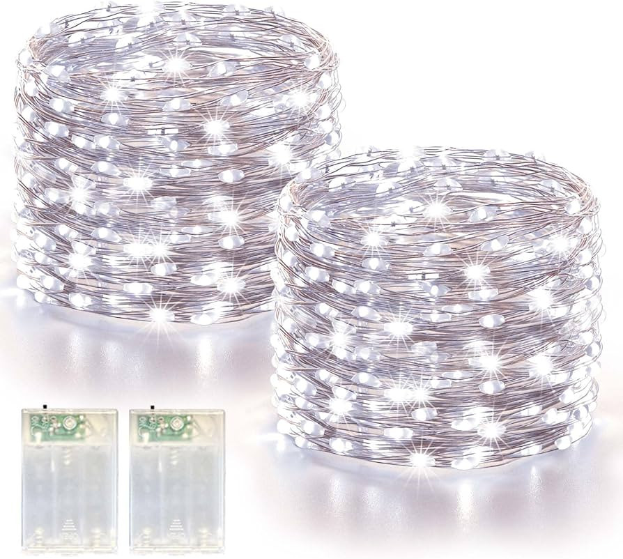 LitHome 2 Pack Cool White Fairy Lights Battery Operated, 20 FT 60 LED Twinkle Lights Battery Oper... | Amazon (US)
