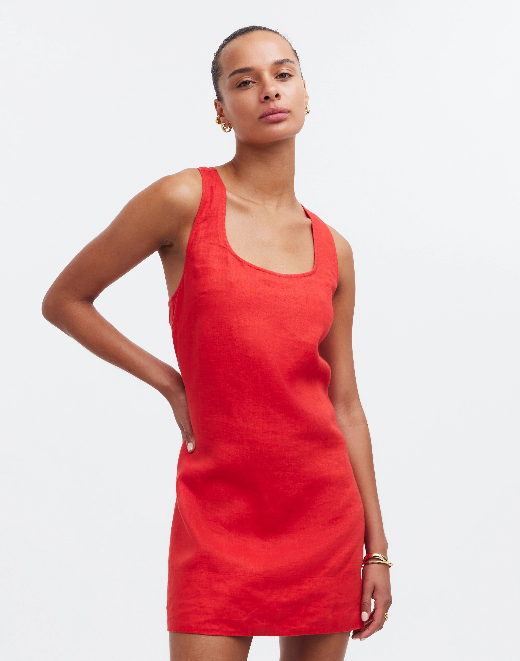 Cross-Back A-Line Mini Dress in Linen | Madewell