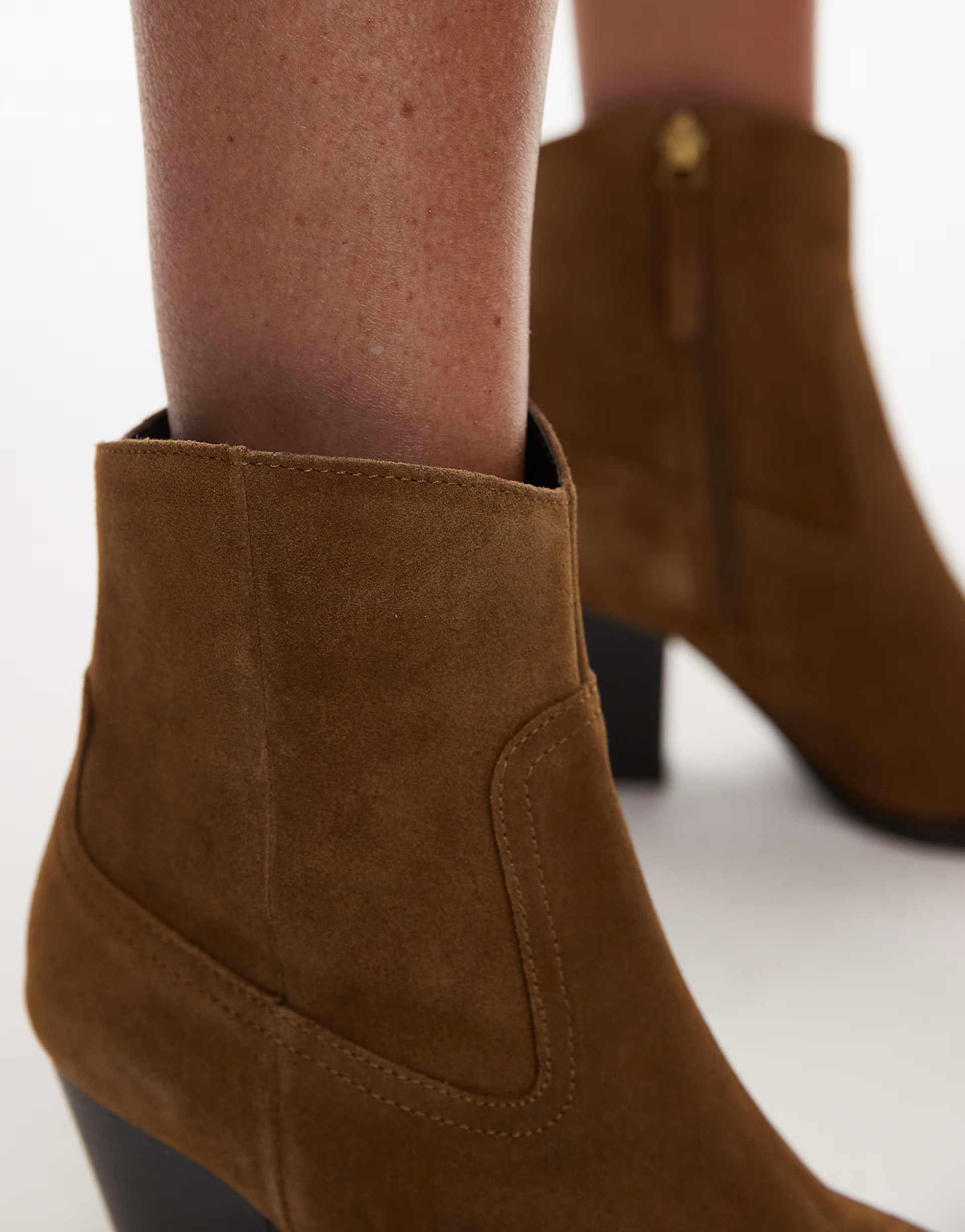 Mango suede pointed heeled western ankle boot in caramel | ASOS (Global)