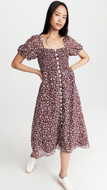 Puff Sleeve Smocked Midi Dress | Shopbop
