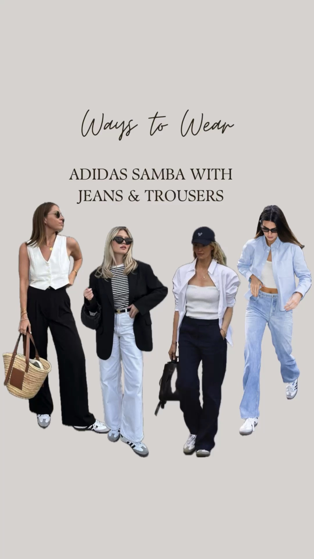 Adidas samba OG paired with wide leg trousers, straight jeans, t-shirts, blazers and shirts. 

#LTKSeasonal #LTKStyleTip