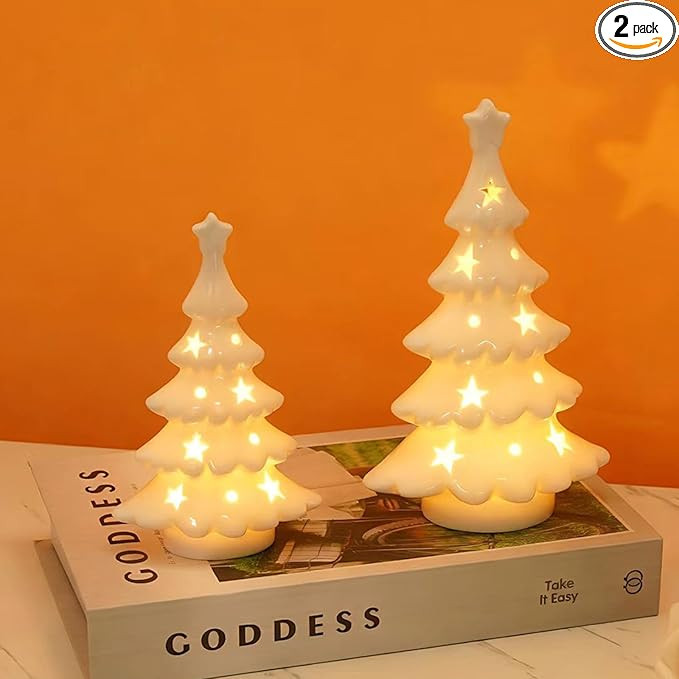 2 Pcs Light Up White Ceramic Christmas Trees, Table Top Christmas Tree with Lights, Porcelain Tre... | Amazon (US)