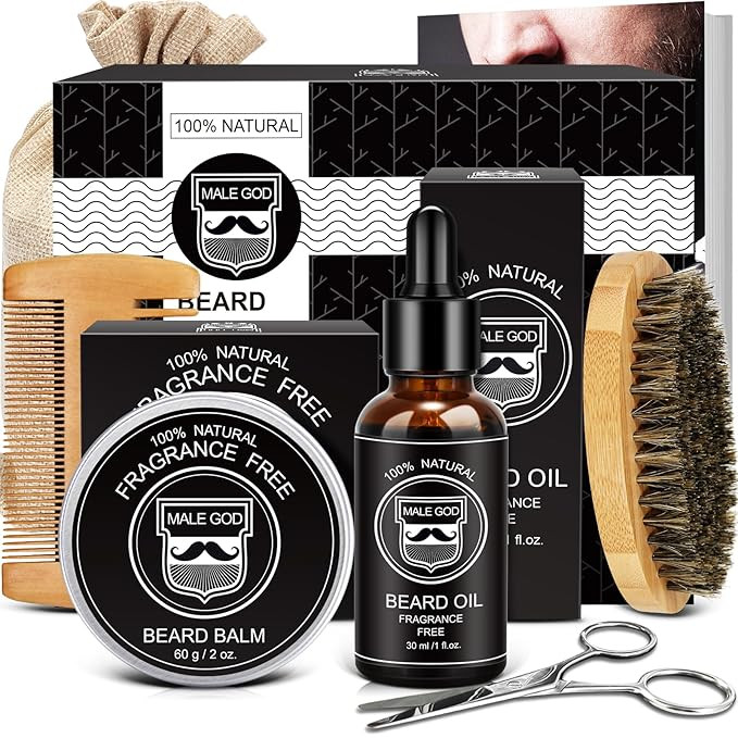MALE GOD Gifts for Men, Beard Kit with Beard Oil, Balm, Comb, Brush, Scissors, Beauty Gift Sets f... | Amazon (US)