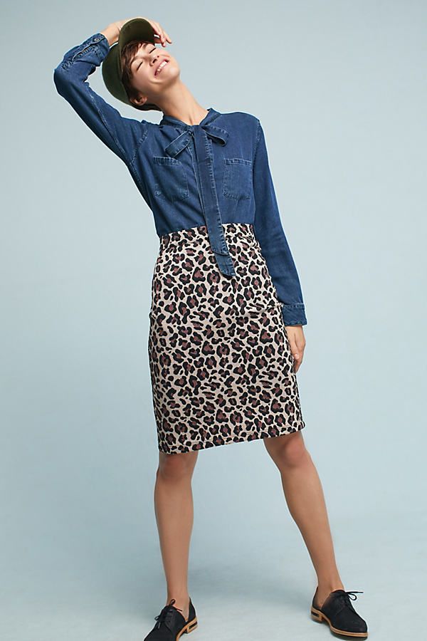 Nimah Leopard Pencil Skirt - Black Motif, Size Xs | Anthropologie (UK)