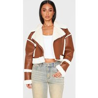 Petite Brown Fur Trim Detail Aviator Jacket | PrettyLittleThing US