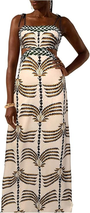 SOLY HUX Women's Summer Maxi Dress Boho Print Tie Shoulder Spaghetti Strap Cut Out Tie Back Cami ... | Amazon (US)