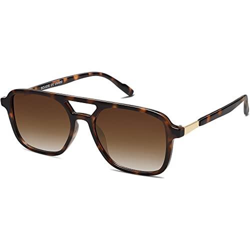 SOJOS Retro Aviator Sunglasses for Women Men,Trendy Rectangle Womens Mens Shades Sun Glasses SJ2202 Tortoise Frame Brown Grading Lens | Amazon (US)