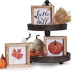 Amazon.com: Beautiful Farmhouse Tiered Tray Decor Set - Interchangeable Year Round Seasonal & Hol... | Amazon (US)