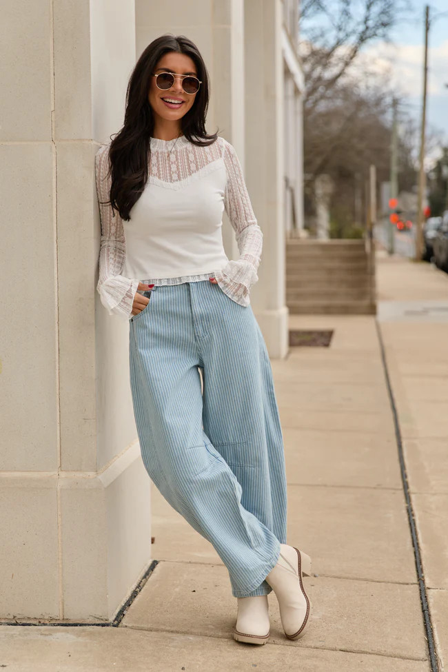 Courtney Striped Barrel Leg Pants SALE | Pink Lily