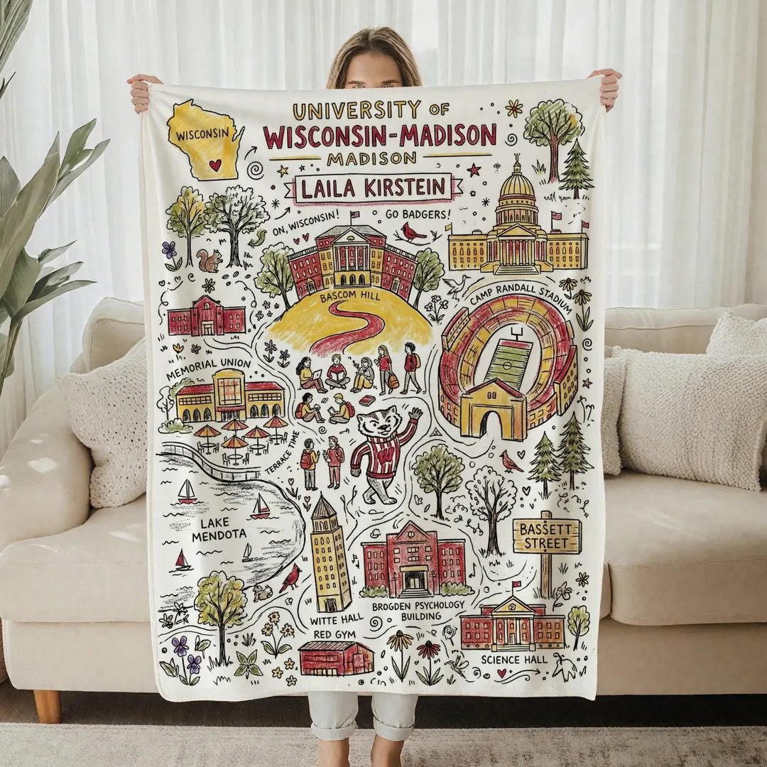 Personalized University Campus Name Blanket, Custom College Dorm Throw, Gift for Students, Alumni... | Etsy (US)