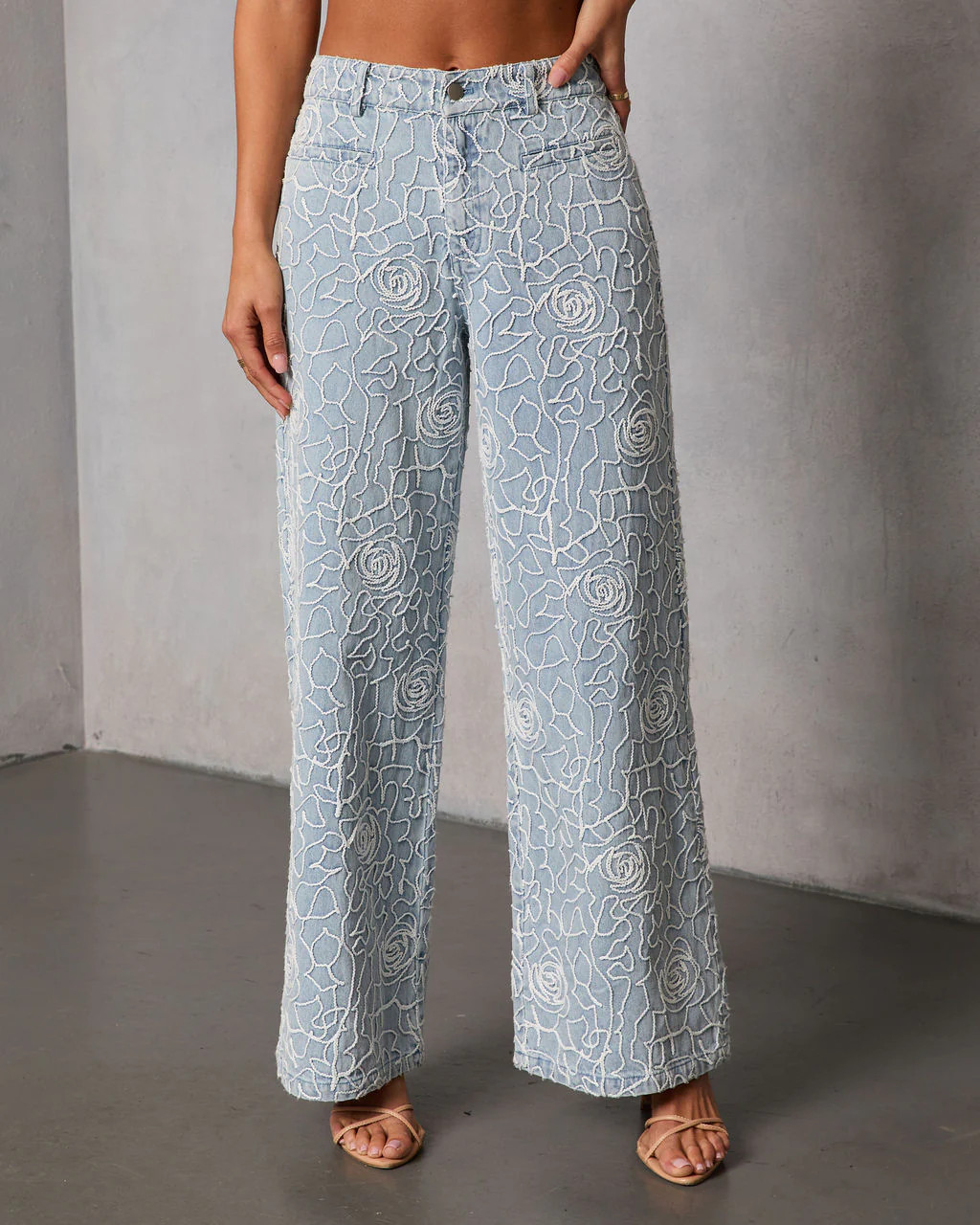 Early Bloom Rigid Embroidered Denim Wide Leg Jeans | VICI