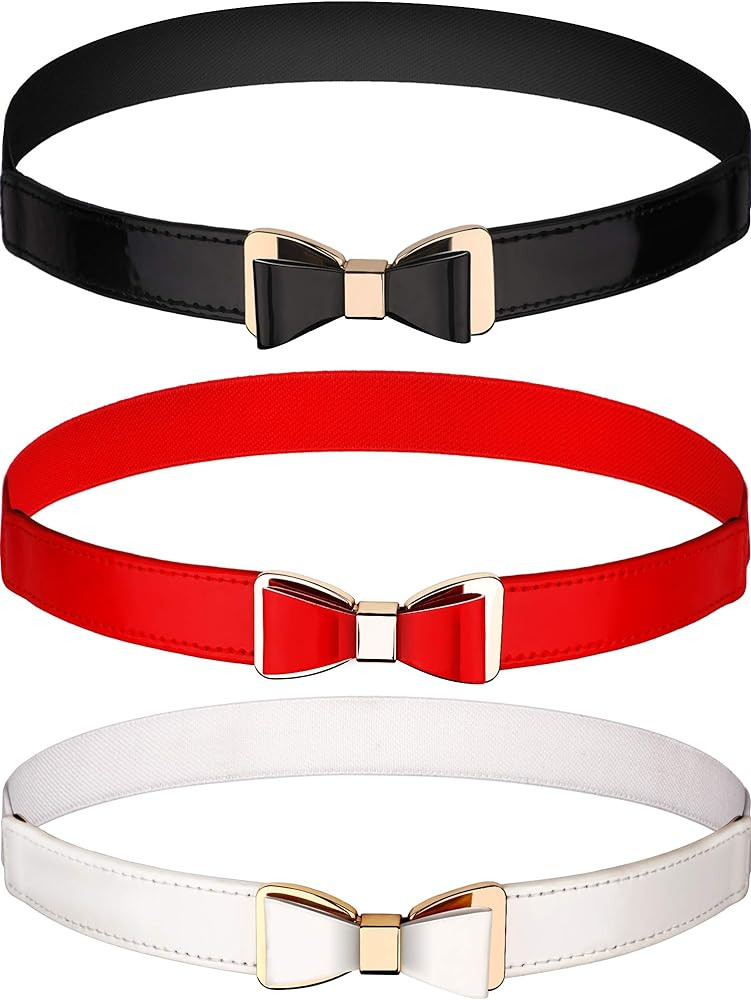 Tatuo 3 Pieces Women Skinny Waist Belt Red Black and White Thin Stretchy Bow Belt for Christmas(R... | Amazon (US)