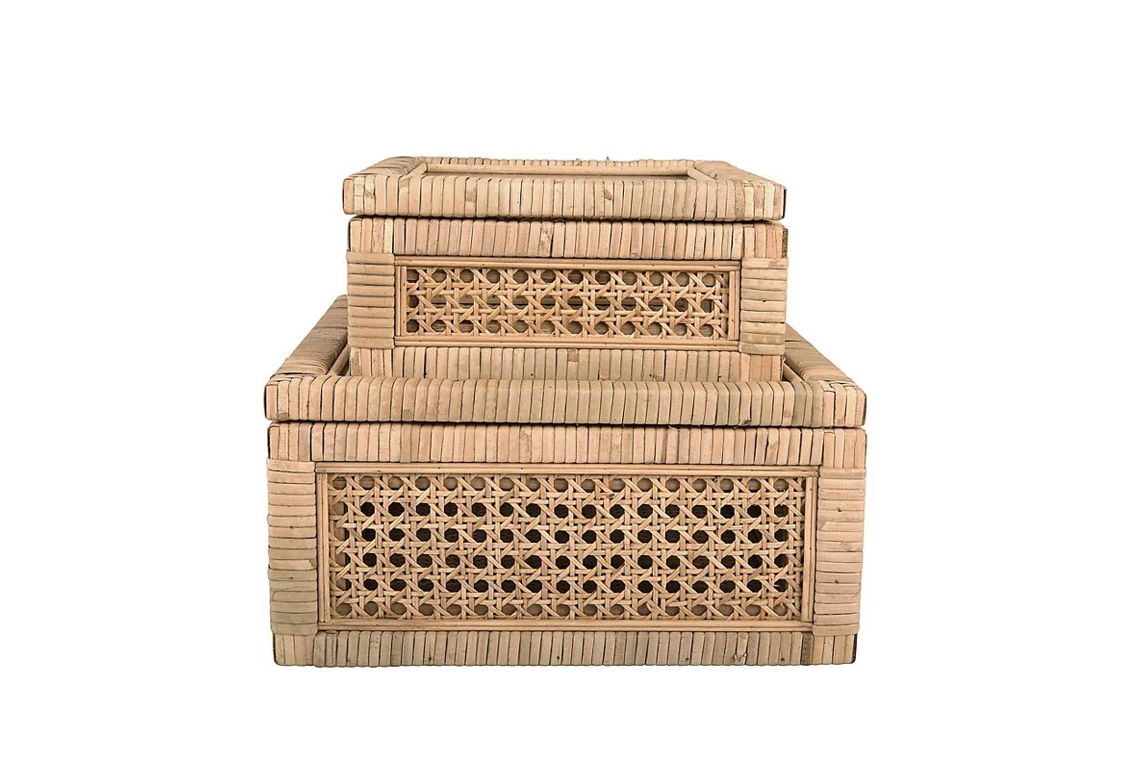 Cane and Rattan Display Boxes with Glass Lid (Set of 2) | Ashley Homestore