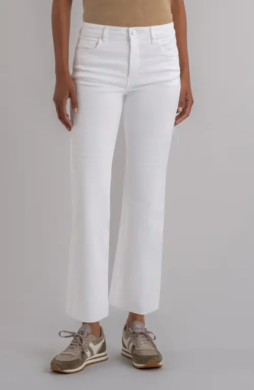 KUT from the Kloth Kelsey High Waist Raw Hem Ankle Flare Leg Jeans in Optic White at Nordstrom, Size 16P | Nordstrom