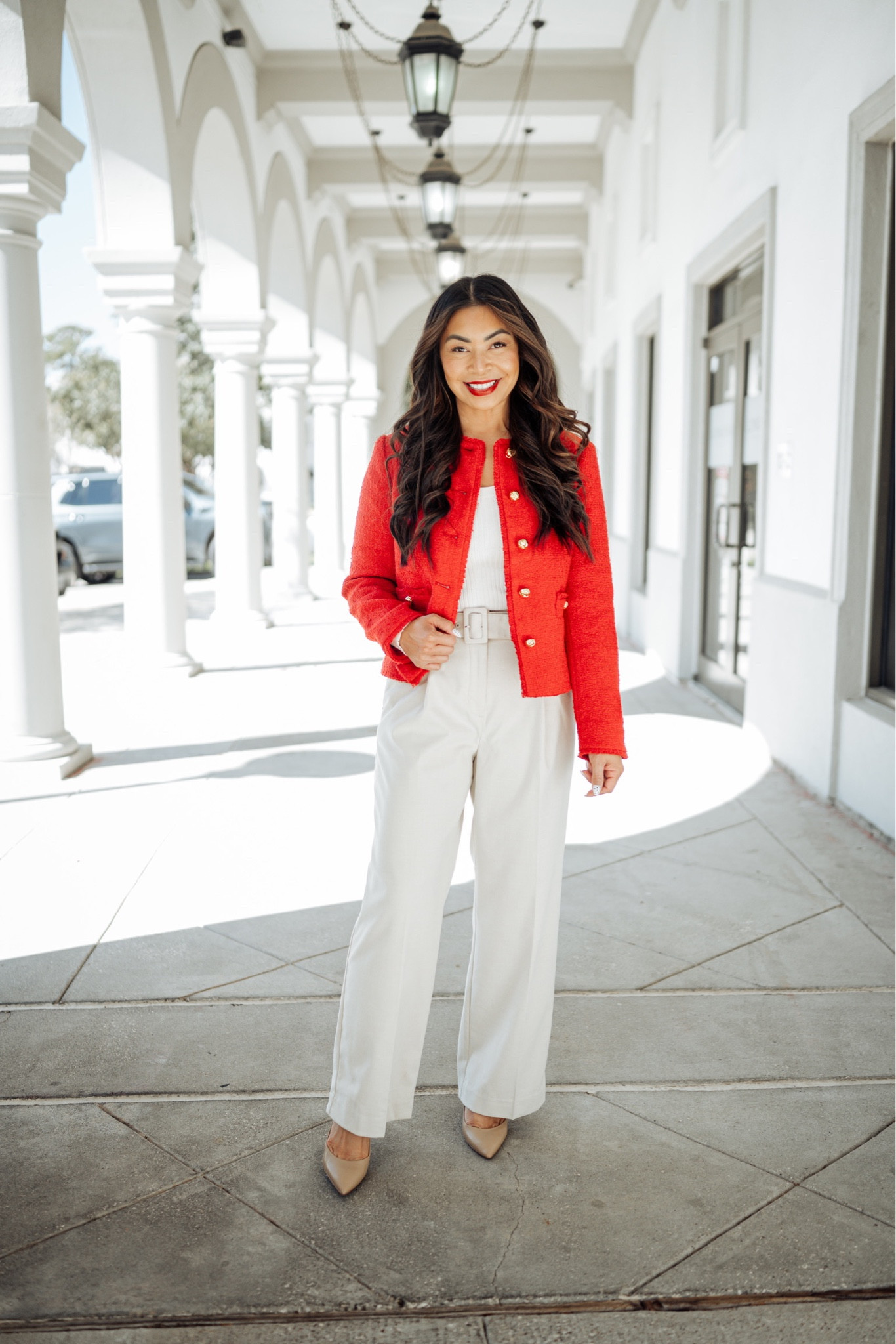 Fall Outfit - White Outfit for Fall - Trouser Outfit for Fall - Red Jacket - Red Sweater -  Fall Work Outfit - White Outfit for Winter - Fall Fashion Essentials - Fall Outfits at Loft 

#LTKworkwear #LTKstyletip #LTKSeasonal