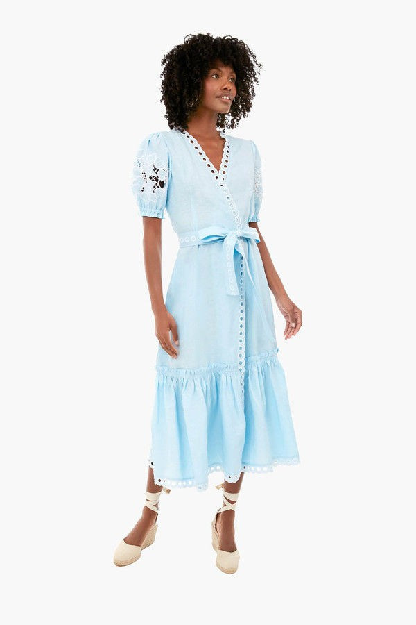 Light Lagoon Cide V-Neck Embroidered Midi Dress | Tuckernuck (US)
