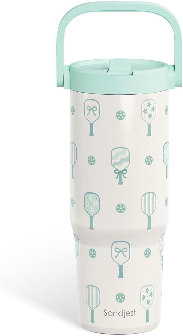 SANDJEST Pickleball Stainless Steel Straw Lid Tumbler 30oz with Carry Handle for Women Girls Adul... | Amazon (US)