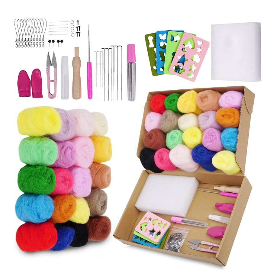 Catopia Needle Felting Kit,Wool Roving 20 Colors Set,Tools for Felted Animal Needle Felting Suppl... | Amazon (US)