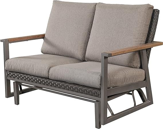LOKATSE HOME Patio Glider Rocking Chair Outdoor 2 Person Bench Metal Swing Loveseat with Faux Woo... | Amazon (US)