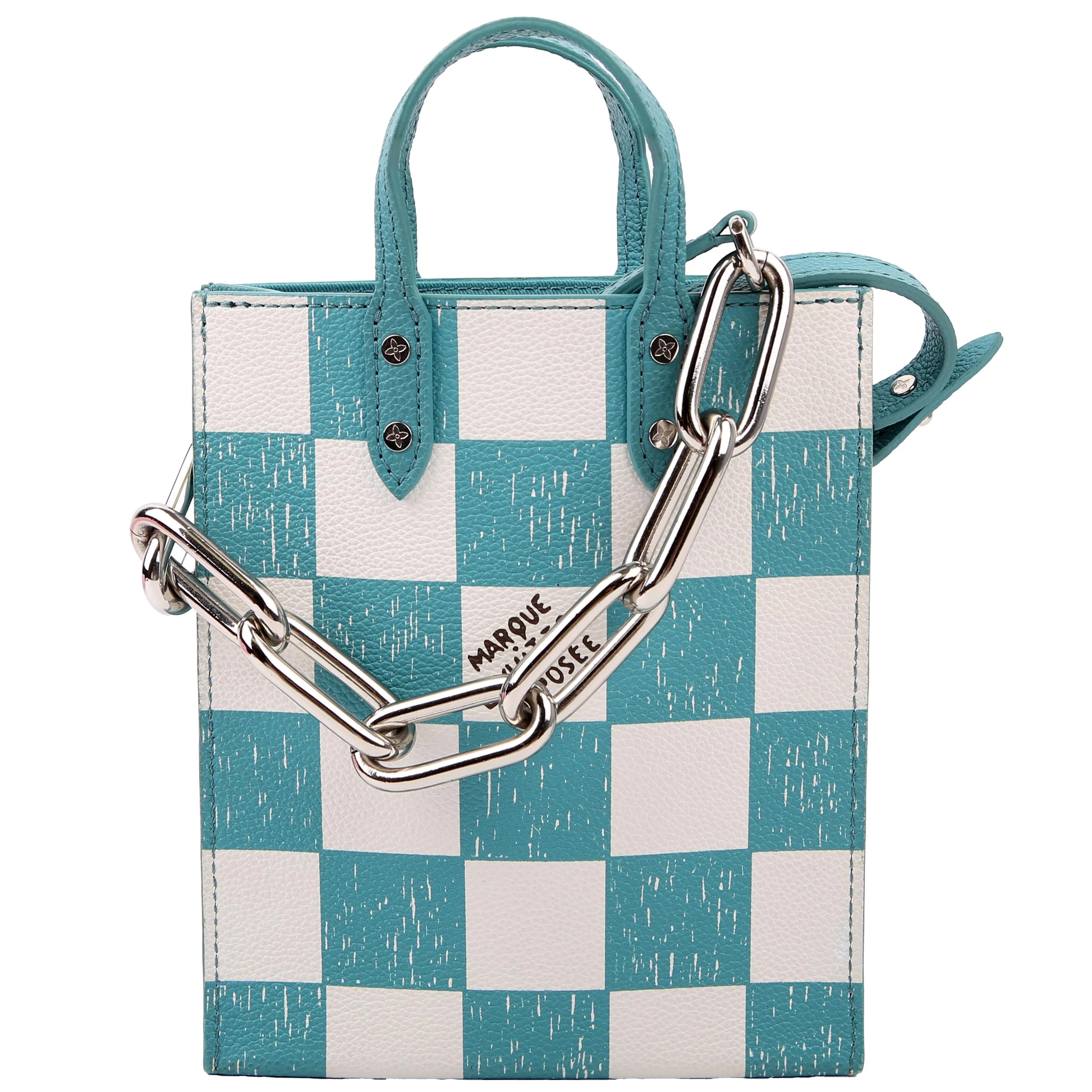 Sac Plat XS Abloh Checkers Teal | Keeks Designer Handbags