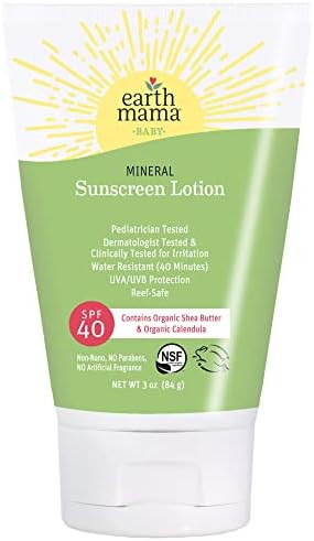 Amazon.com: Baby Mineral Sunscreen Lotion SPF 40 by Earth Mama | Reef Safe, Non-Nano Zinc, Contai... | Amazon (US)