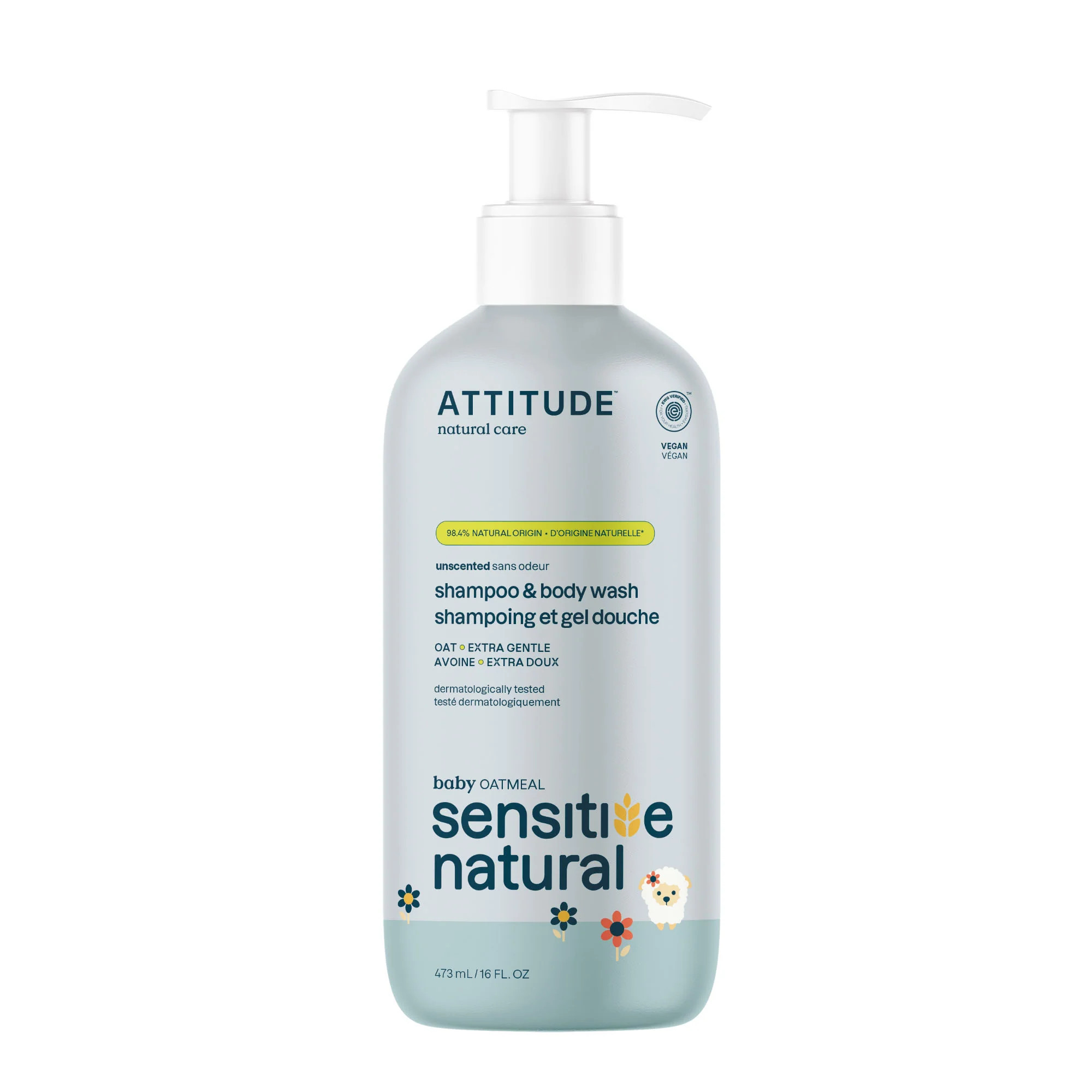 ATTITUDE 2-in-1 Shampoo and Body Wash for Baby, EWG Verified, Plant- and Mineral-Based Ingredients, Vegan and Cruelty-Free Products for Sensitive Skin, Unscented, 16 Fl Oz | ATTITUDE Living