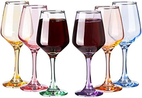 SUNNOW 12 Ounce Multicolor Crystal Wine Glass,for Home Dinning, Bar and Party,Set of 6 | Amazon (US)