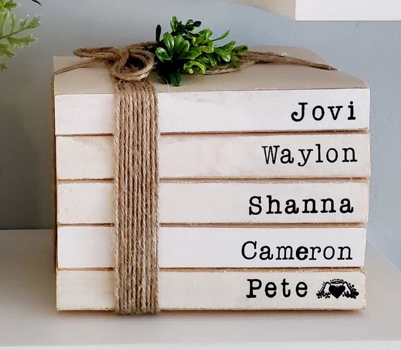 Personalized Stamped Books Farmhouse Books Custom Stacked Books Name on Spine Books Wedding Anniv... | Etsy (US)