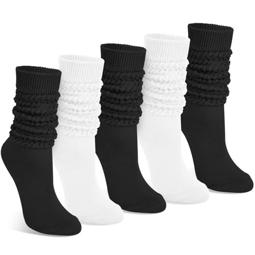 Justay 5 Pairs Slouchy Socks for Women - Knit Cotton Tube Cute Knee High Boot Long Scrunch Slouch Socks Gifts | Amazon (US)