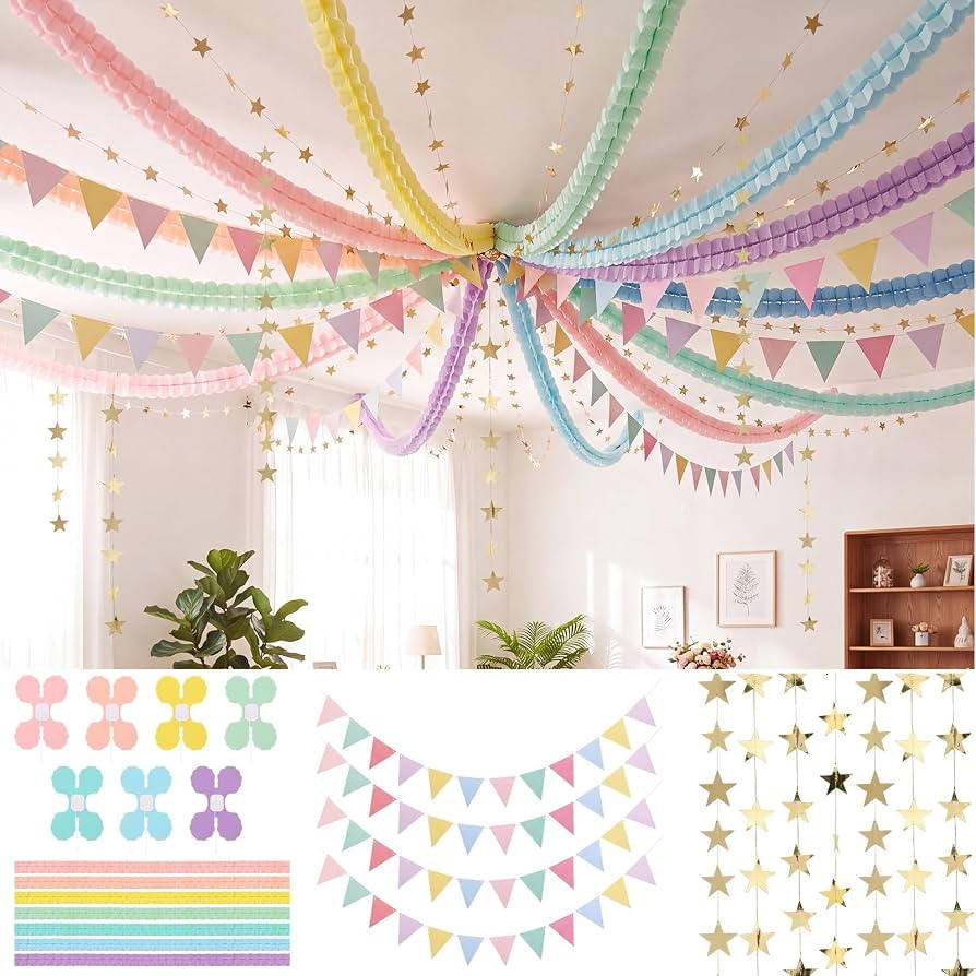 Frienda 15 Pcs Pastel Paper Chains Strips Set, Pastel Party Decorations | Amazon (US)