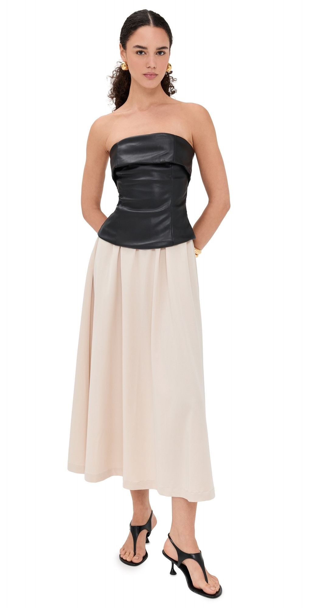 En Saison Essence Mixed Media Midi Dress Black Ivory M | Shopbop