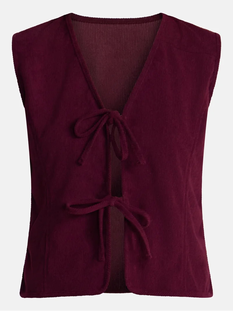 No Boundaries Tie Front Corduroy Vest, Women's and Women's Plus S-3X | Walmart (US)