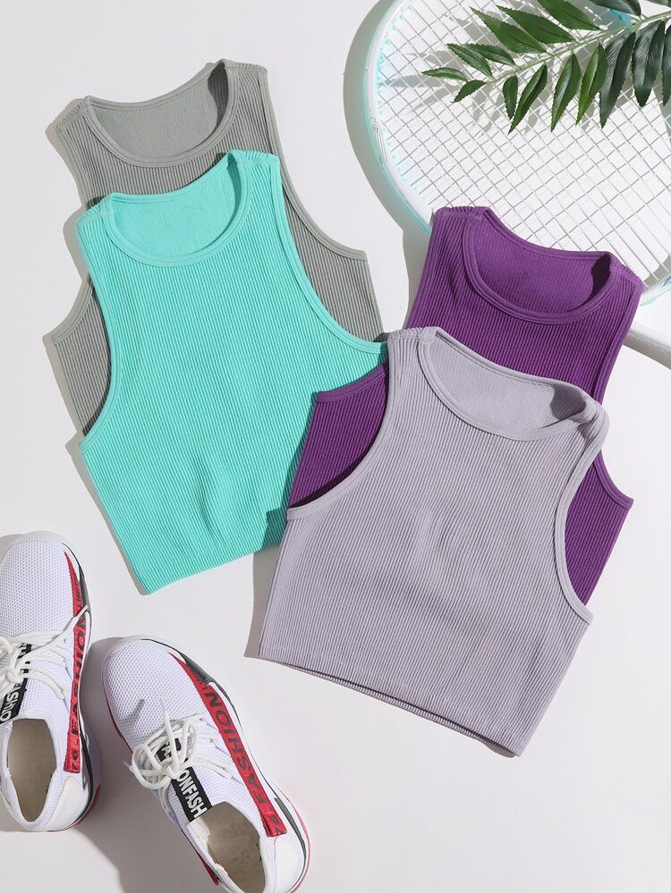 4pcs Rib-knit Sports Tank Top | SHEIN