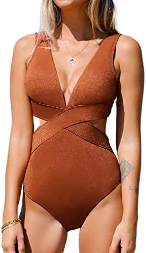 CUPSHE One Piece Swimsuit for Women Bathing Suit V Neck Cutout Sexy Swimwear Wide Straps Back Hoo... | Amazon (US)