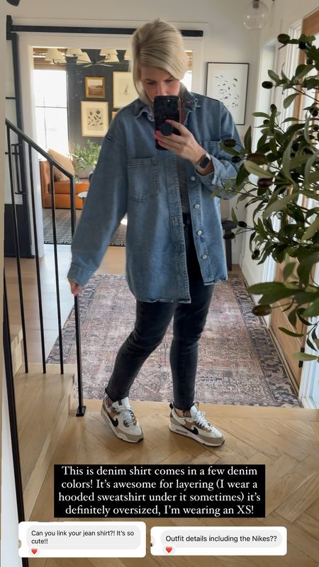 This oversized denim shirt is so soft and layers nicely! I can even fit a hooded sweatshirt underneath, I’m wearing an extra small… It’s definitely oversized! Comes in several colors 

I’m a big fan of the OG straight jeans from Old Navy, I have several of their styles! They give that high-end look without the price tag and are comfortable!