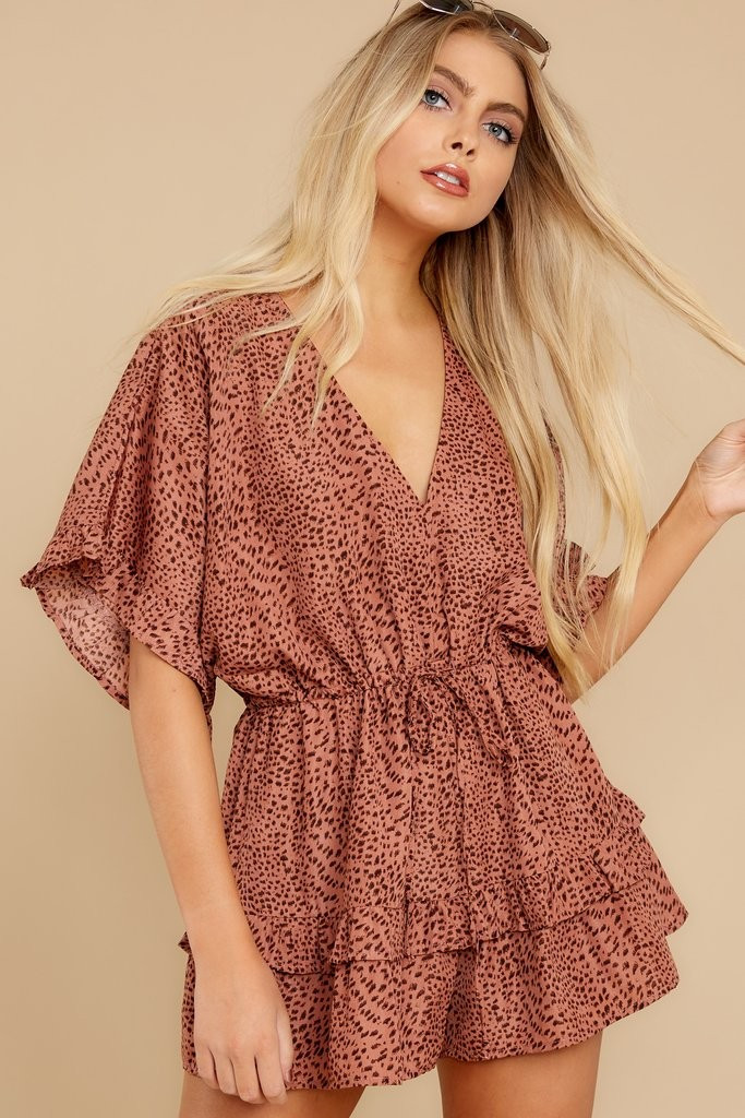 Effortless Appeal Dark Coral Print Romper | Red Dress 