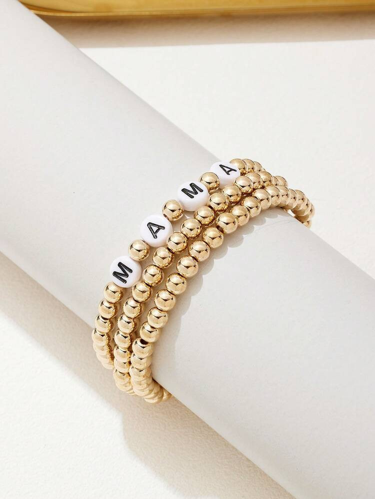 3pcs Simple Style Alphabet Beaded Bracelet Set For Women, Mother's Day Gift | SHEIN
