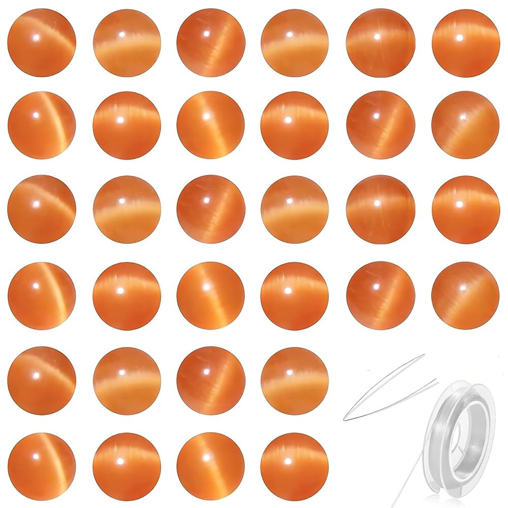 100pcs Orange Cat Eye Glass Beads 8mm Round Stone Semi Precious Gemstone Loose Spacer Energy Heal... | Amazon (US)