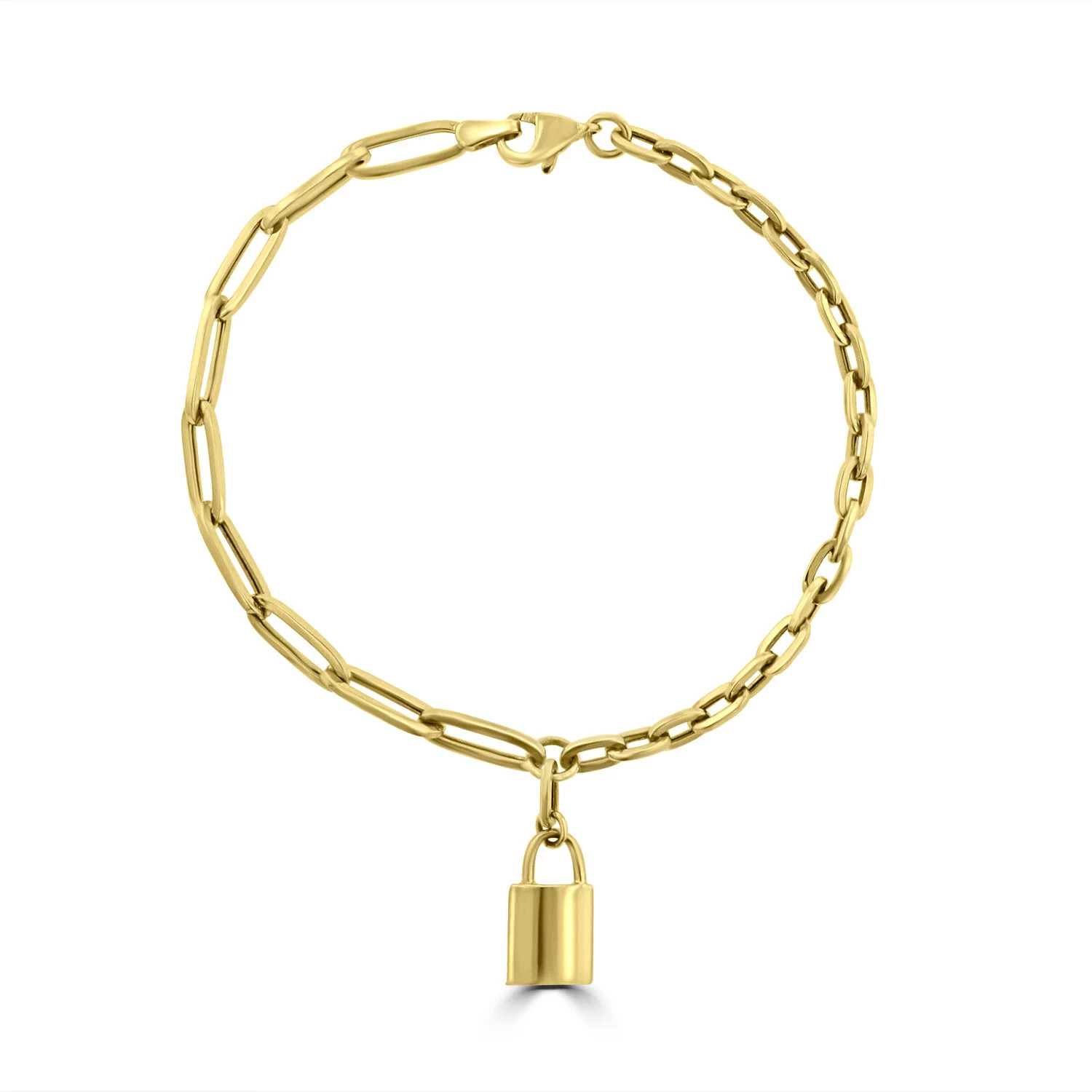 Half Paperclip & Half Cable Chain Bracelet With Padlock Charm Dangle in 14K Gold | Sam's Club