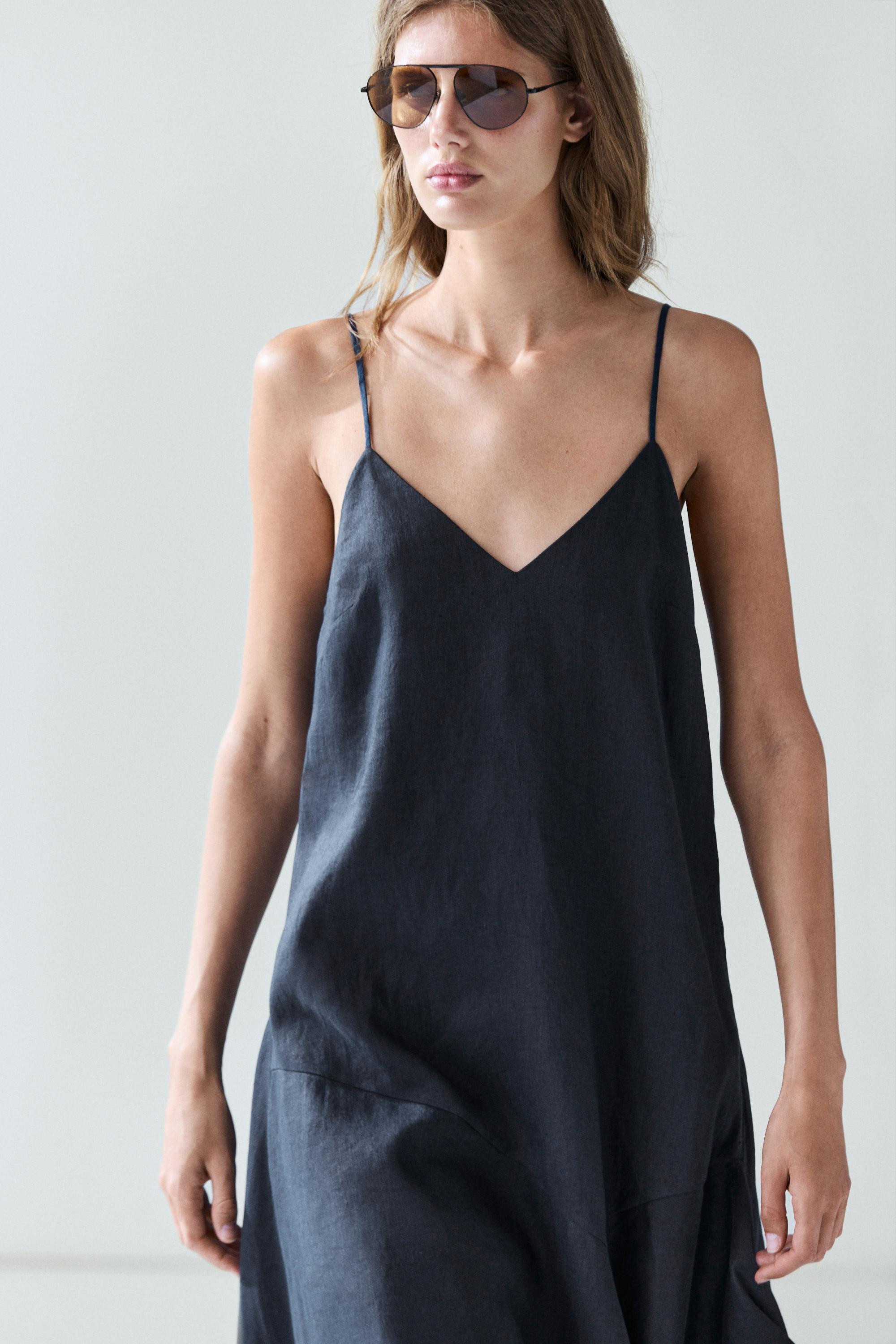 100% linen asymmetric midi dress | Massimo Dutti US