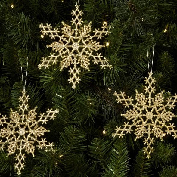 3ct Glittered Snowflake Christmas Ornament Set Gold - Wondershop™ | Target
