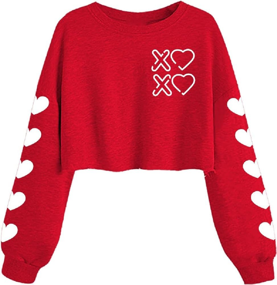 Valentine's Crop Sweatshirt Women Funny Lover Heart Graphic Lantern Long Sleeve Shirt Casual Coup... | Amazon (US)