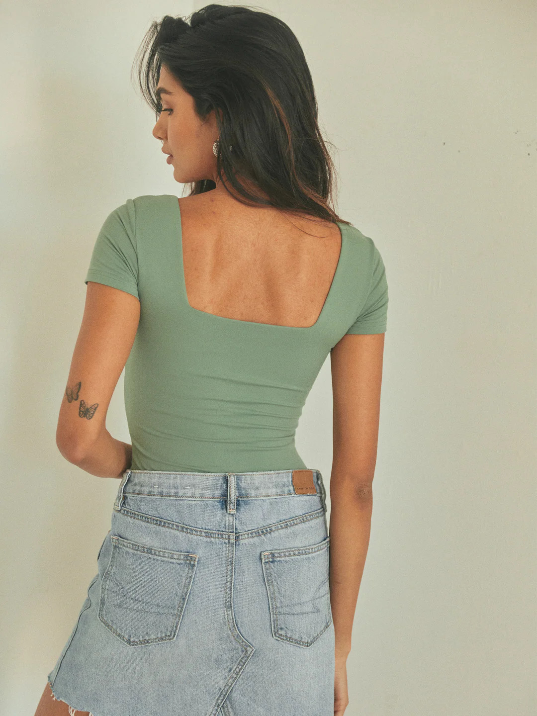 Square Neck Short Sleeve Bramisuit | Klassy