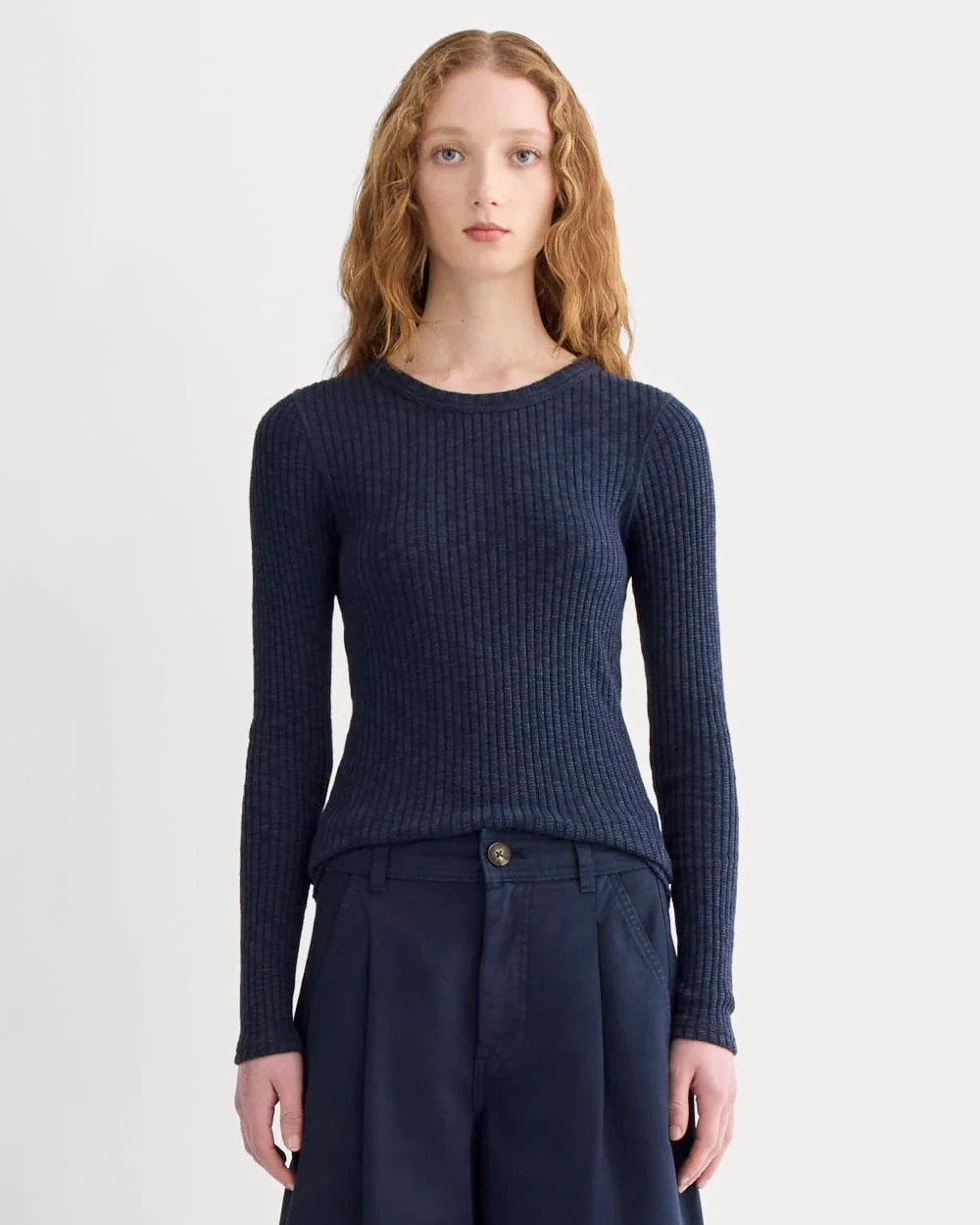 Everlane Cozy Rib Long-Sleeve Tshirt In Navy, Size Small, Cotton | Everlane